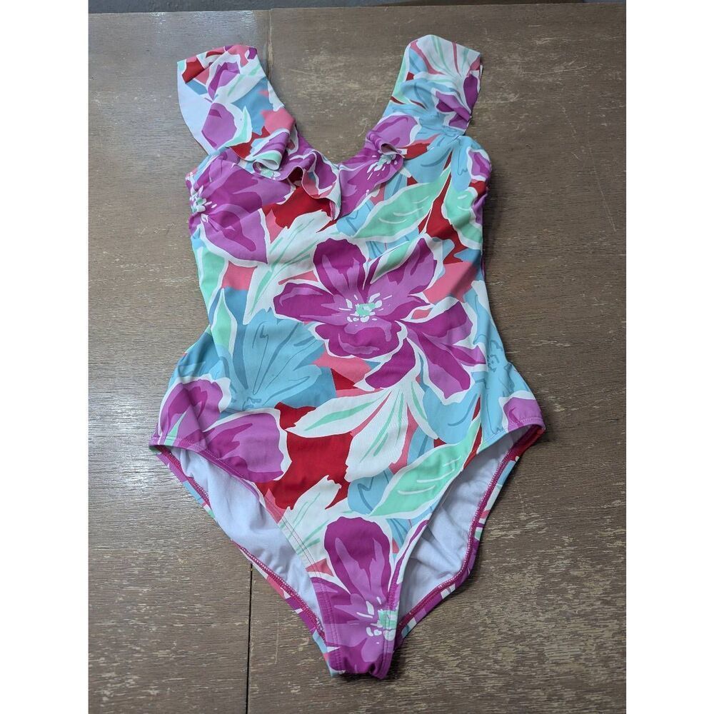 Penbrooke‎ One Piece Swimsuit women's 14 floral flutter sleeve beachy vacation